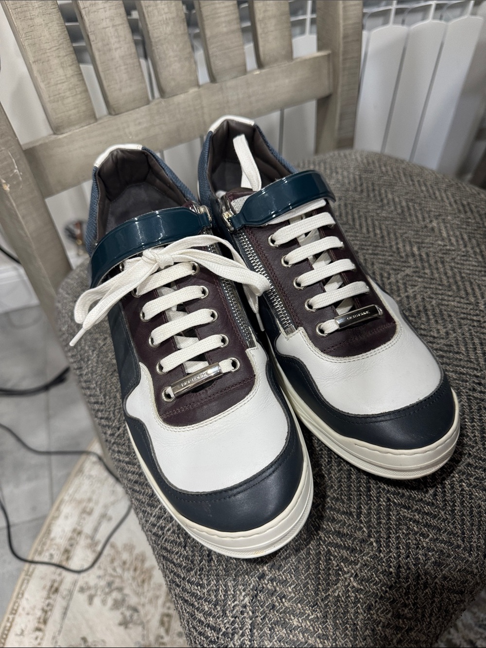 Christian Dior Men's Low-Top Leather Sneakers in White, Black & Dark Brown - Picture 8 of 8